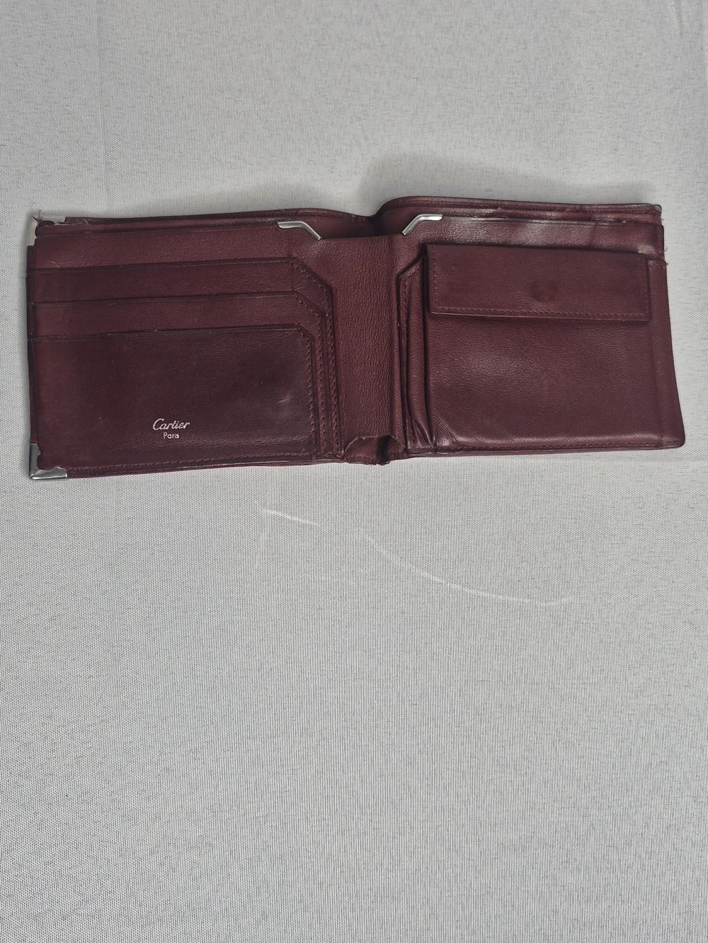 Cartier Men's Leather Bifold Wallet - Burgundy with Metal Corners